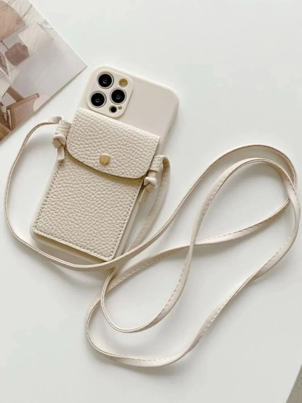 Card Slot & Strap Decor Case Compatible With iPhone Beige / 11 Pro Max